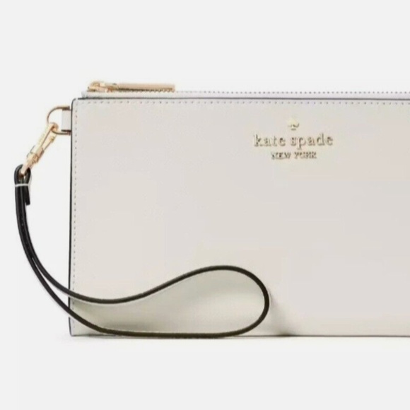 NWT New Kate Spade Madison Double Zip Medium Leather Wristlet Wallet Chalk White - Picture 3 of 5